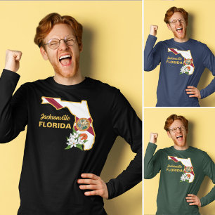 T-shirt Texte personnalisé Floride Drapeau & Fleur Orange 