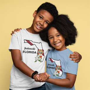 T-shirt Texte personnalisé Floride Drapeau & Fleur Orange 