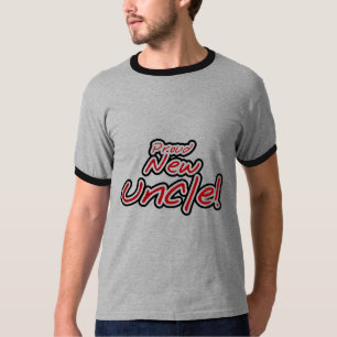 T-shirt Texte rouge et noir de nouvel oncle fier -