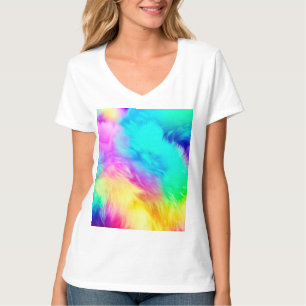 T-shirt Texture de fourrure duveteuse arc-en-ciel vif-7520