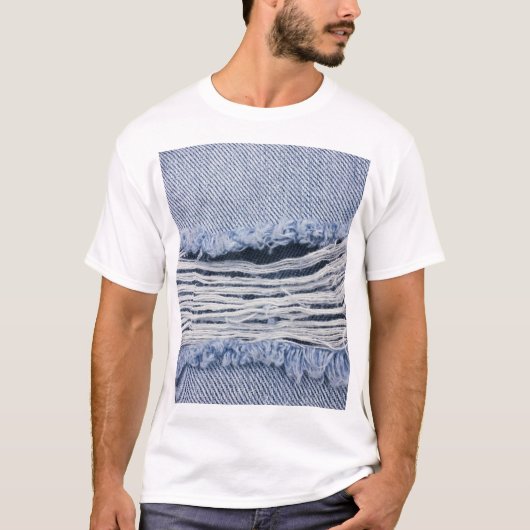 T-shirt Texture de jean bleu clair torn (Devant)