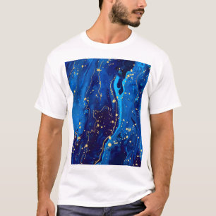T-shirt Texture de marbre bleu or luxueux