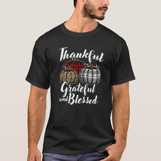 T-shirt Thankful Grateful and Blessed Thanksgiving Leopard (Devant)