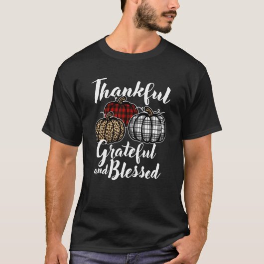 T-shirt Thankful Grateful And Blessed Thanksgiving Leopard (Devant)