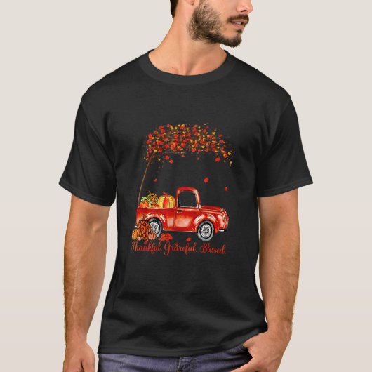 T-shirt Thankful Grateful Blessed Autumn Truck Falling Lea (Devant)