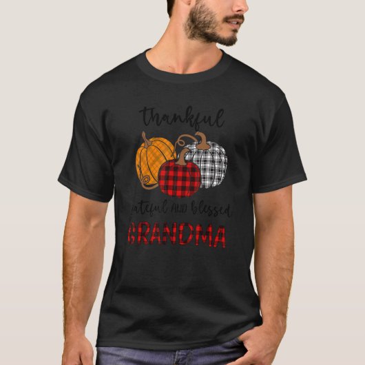 T-shirt Thankful Grateful Blessed Grandma Plaid  Thanksgiv (Devant)