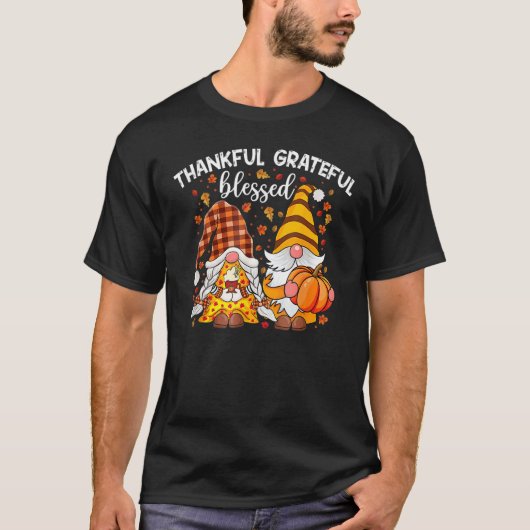T-shirt Thankful Grateful Blessed Happy Thanksgiving Plaid (Devant)