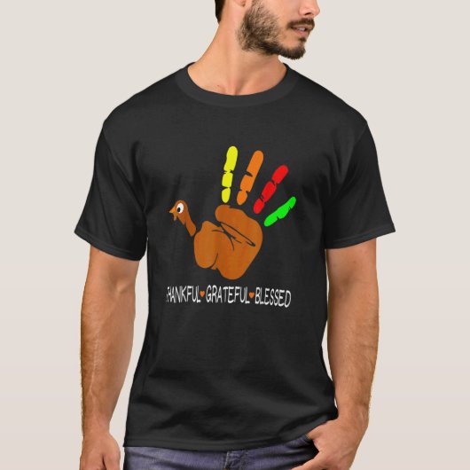 T-shirt Thankful Grateful Blessed Heart Turkey Hand Thanks (Devant)