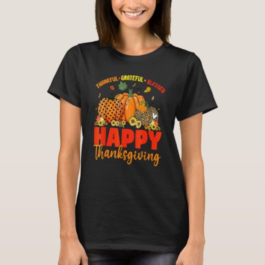 T-shirt Thankful Grateful Blessed Leopard Plaid Pumpkin Th (Devant)