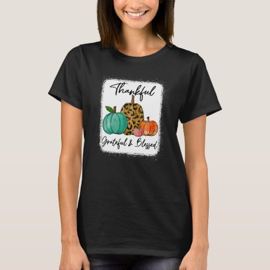 T-shirt Thankful Grateful Blessed Leopard Pumpkin Fall Tha (Devant)