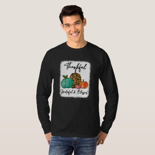 T-shirt Thankful Grateful Blessed Leopard Pumpkin Fall Tha (Devant entier)