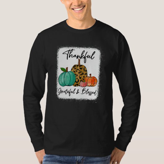 T-shirt Thankful Grateful Blessed Leopard Pumpkin Fall Tha (Devant)