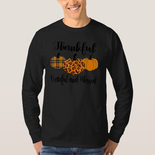 T-shirt Thankful Grateful Blessed Leopard Pumpkin Thanksgi (Devant)