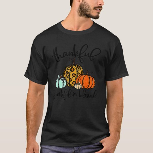 T-shirt Thankful Grateful Blessed Leopard Pumpkins Thanksg (Devant)