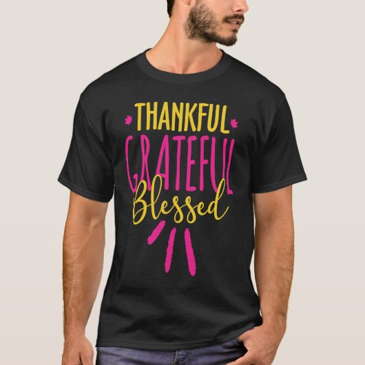 T-shirt Thankful Grateful Blessed Pink and Gold Graphic Ch (Devant)