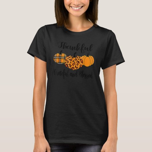 T-shirt Thankful Grateful Blessed Plaid Leopard Pumpkin Th (Devant)