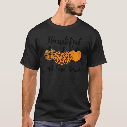 T-shirt Thankful Grateful Blessed Plaid Leopard Pumpkin Th (Devant)