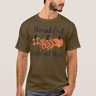 T-shirt Thankful Grateful Blessed Plaid Leopard Pumpkin Th