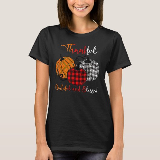 T-shirt Thankful Grateful Blessed Plaid Pumpkin Thanksgivi (Devant)