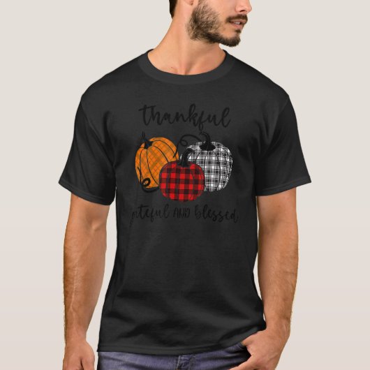 T-shirt Thankful Grateful Blessed Plaid  Thanksgiving Men  (Devant)