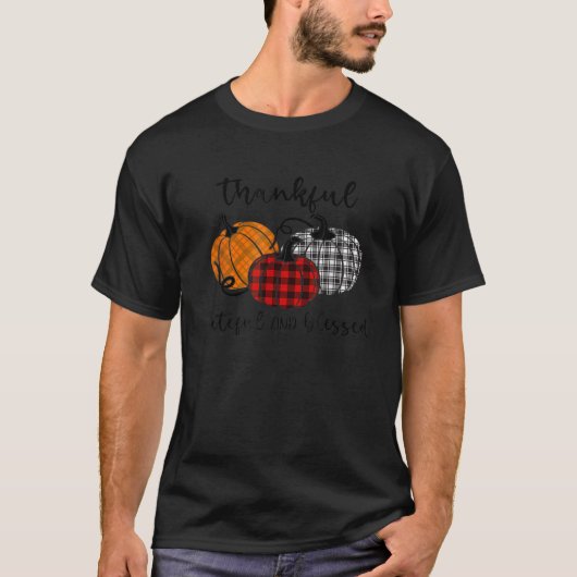 T-shirt Thankful Grateful Blessed Plaid Thanksgiving Men W (Devant)
