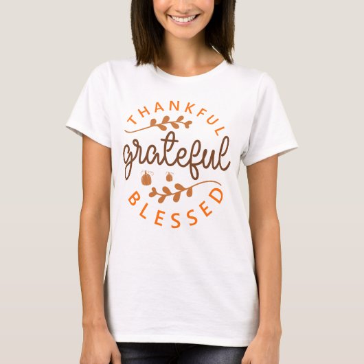 T-shirt Thankful Grateful Blessed Thanksgiving Pumpkin (Devant)
