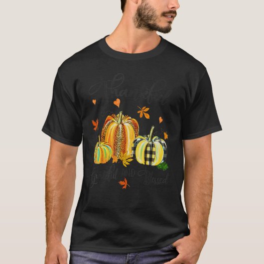 T-shirt Thankful Greatful And Blessed Fall Vibes Pumpkins (Devant)