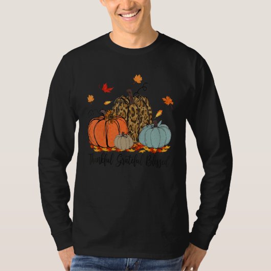 T-shirt Thankful Greatful Blessed Leopard Pumpkin  Thanksg (Devant)