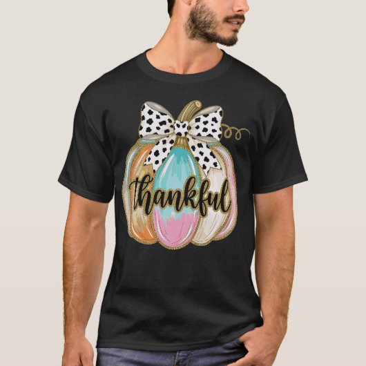T-shirt Thankful Pumpkin Coquette Bow Thanksgiving Fall  (Devant)