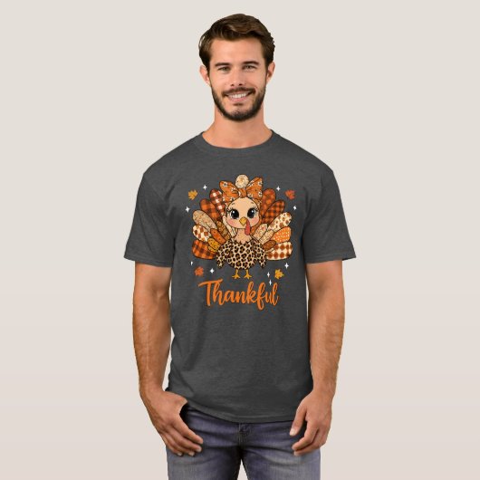 T-shirt Thankfulurkey Fall Leopard Patchworkhanksgiving vi (Devant entier)