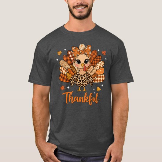 T-shirt Thankfulurkey Fall Leopard Patchworkhanksgiving vi (Devant)