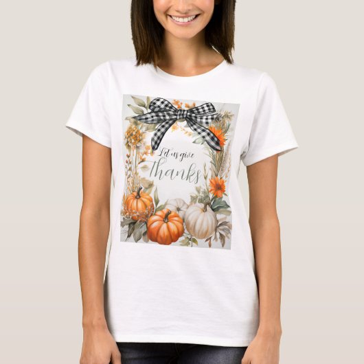T-shirt Thankgiving noir et blanc Plaid Bow (Devant)