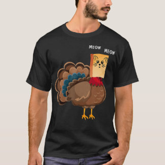T-shirt Thanksgiving Cat Fake Cat Meow Thanksgiving Turqui