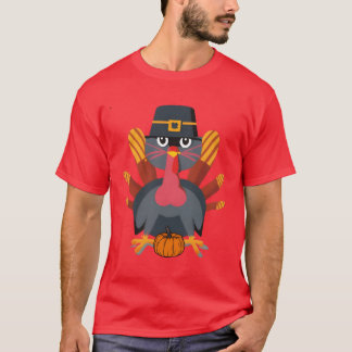 T-shirt thanksgiving cat faux chat miow drôle turkey fille