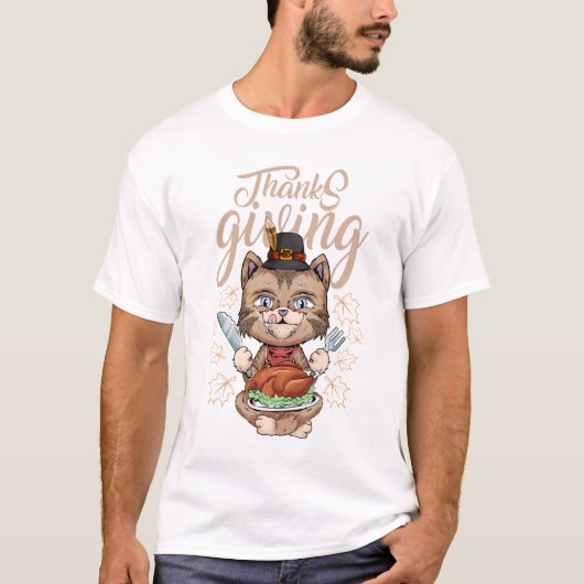 T-shirt thanksgiving cat funny desing family (Devant)