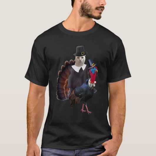 T-shirt Thanksgiving Cat Pilgrim Costume Thanksgiving Turk (Devant)