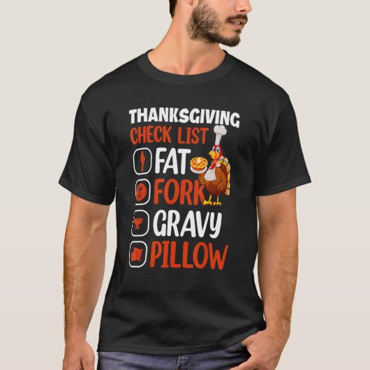 T-shirt Thanksgiving Check List Fat Fork Gravy Pillow   Th (Devant)