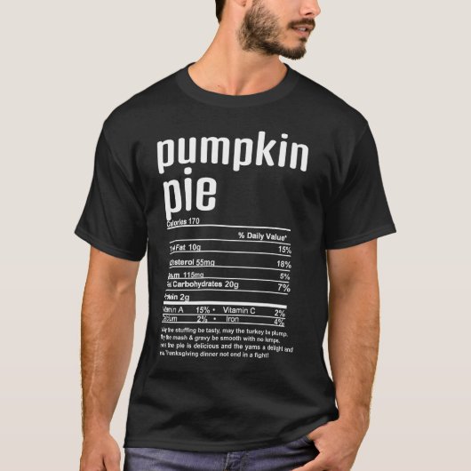 T-shirt Thanksgiving Christmas Citrouille Pie nutritionnel (Devant)