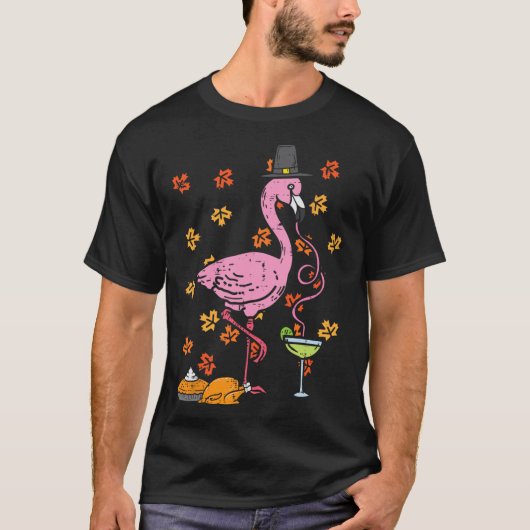 T-shirt Thanksgiving Flamant rose pèlerin Automne Automne (Devant)