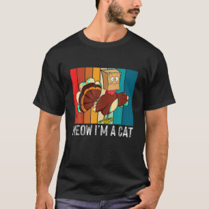 T-shirt Thanksgiving Funny Turquie Fake Cat Retro Meow Je