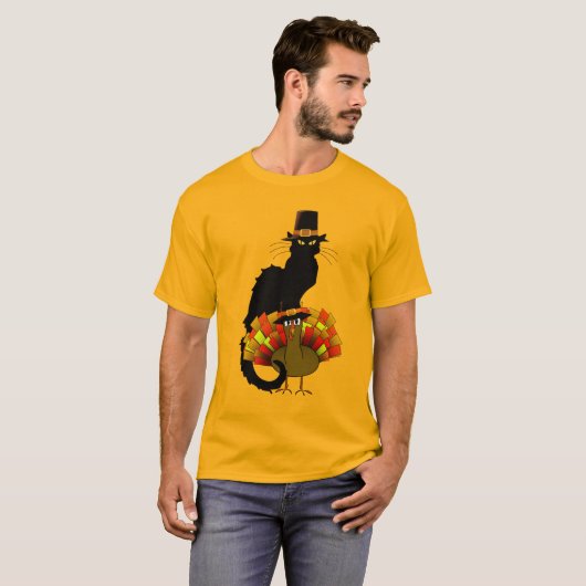 T-shirt Thanksgiving Le Conversation Noir Avec La Turquie (Devant entier)