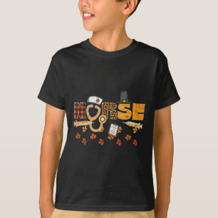 T-shirt Thanksgiving Leopard Plaid Nurse Scrub d'automne T