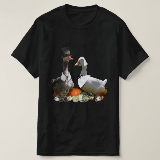 T-shirt Thanksgiving Pilgrim Canard Couple (Design devant)