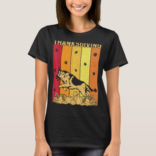 T-shirt Thanksgiving Retro German Shepherd Matching Fa (Devant)