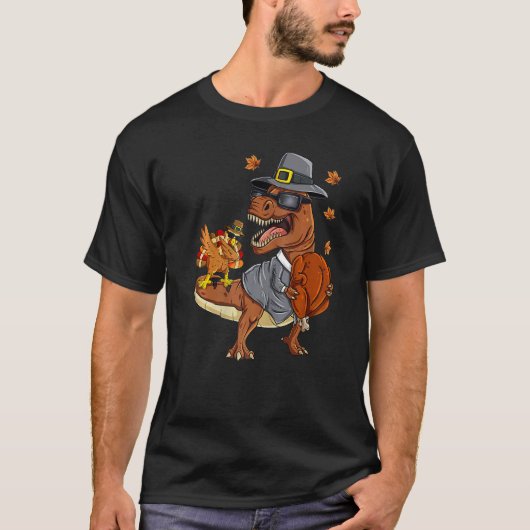 T-shirt Thanksgiving Rex Dabbing Turkey Pilgrim Boys Kids (Devant)