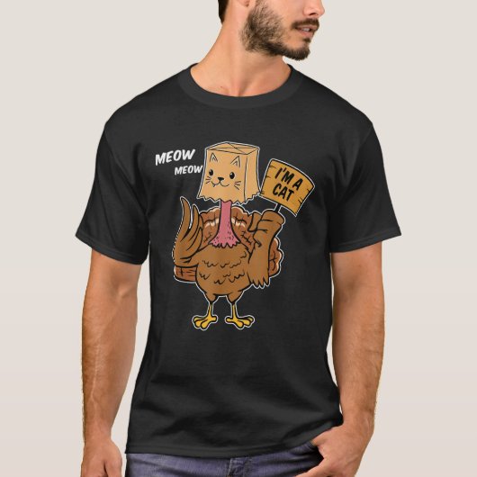 T-shirt Thanksgiving Turkey Cat Meow Funny Unisex Adults U (Devant)