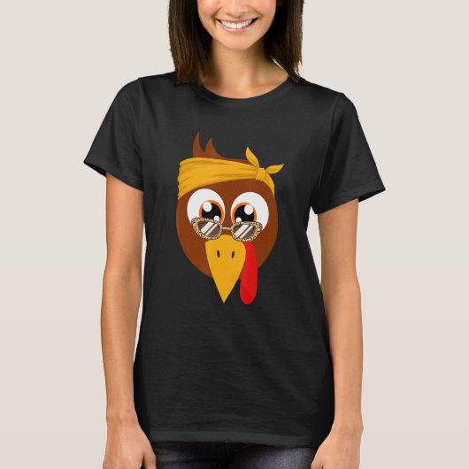 T-shirt Thanksgiving Turkey Face Leopard Print Glasses Wom (Devant)