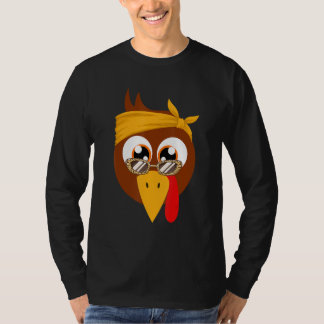 T-shirt Thanksgiving Turkey Face Leopard Print Glasses Wom