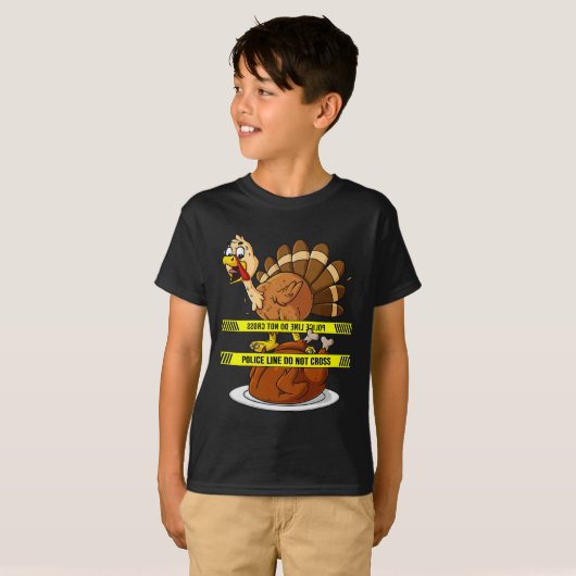 T-shirt Thanksgiving Turkey Line Ne traversez pas les plai (Devant entier)