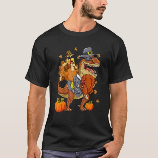 T-shirt Thanksgiving Turkey Riding Rex Dinosaur Toddler Bo (Devant)